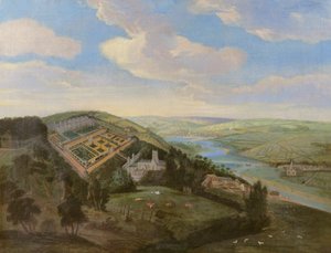 Tawstock Court en Devon, con una vista de Barnstable en la distancia, c.1740